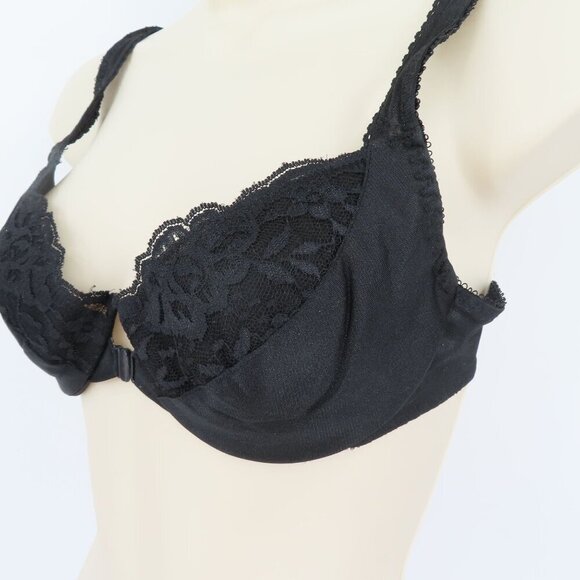 Vintage Bill Blass 34C Bra Front Closure Solid Black Lace Trim Lined Underwire - Picture 4 of 12